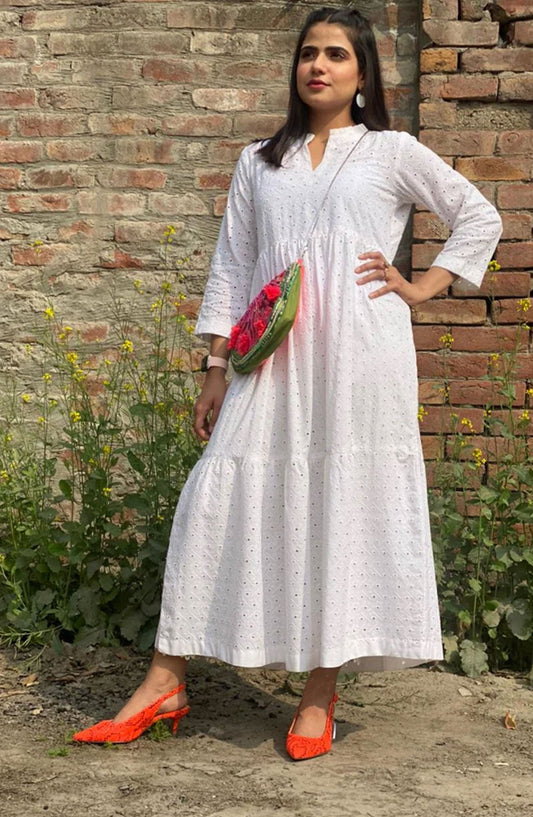 Hues Atelier Casual Chikan Lawn Stitched 2 Piece - White Gypsy - HA25BP - White - Casual Collection