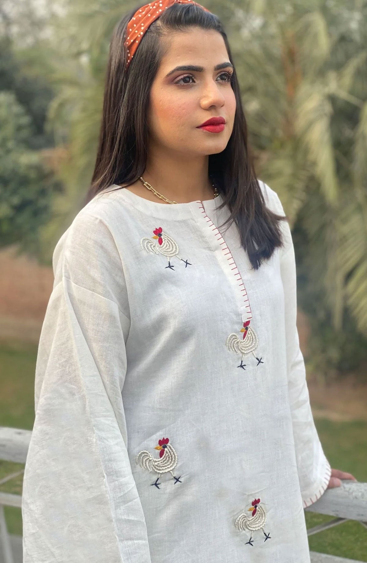 Hues Atelier Casual Textured Lawn Stitched 2 Piece - White Hens - HA25BP - White - Casual Collection