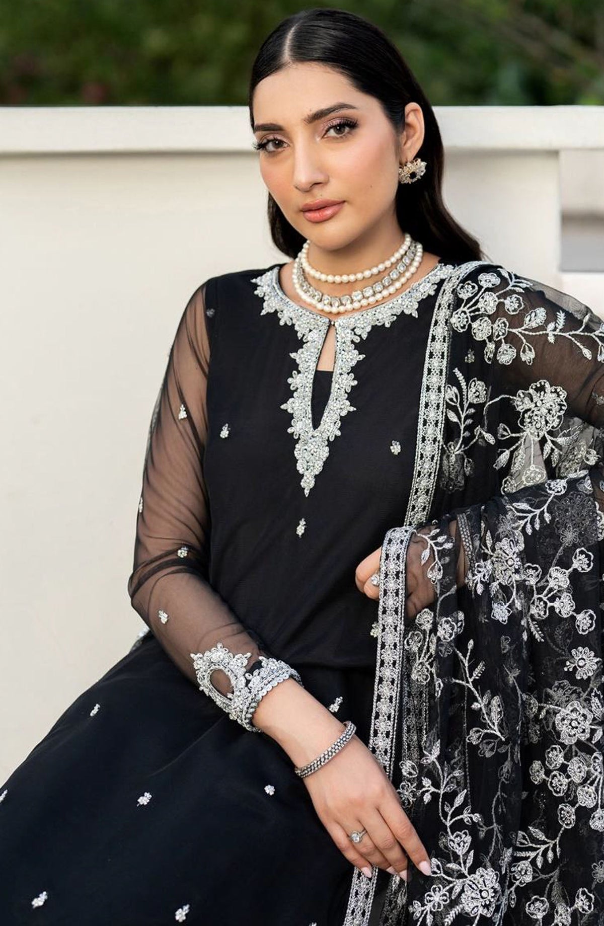 Arzou by Zarif Embroidered Net Unstitched 3 Piece Suit - UNST-HW-05 Clara - ZRF25ARUF - Black - Fromal Collection