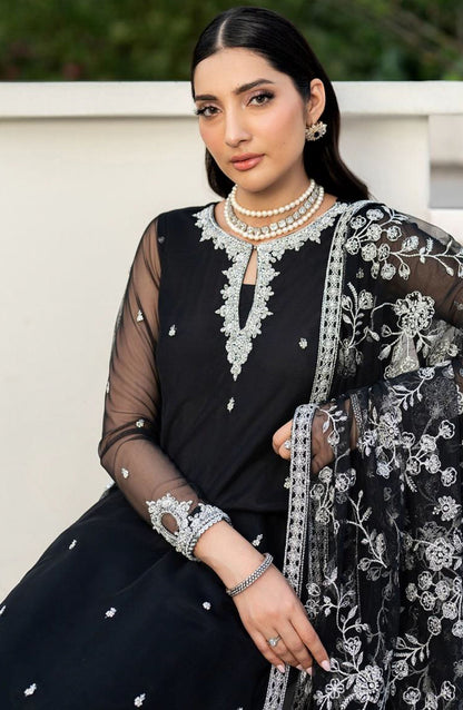 Arzou by Zarif Embroidered Net Unstitched 3 Piece Suit - UNST-HW-05 Clara - ZRF25ARUF - Black - Fromal Collection