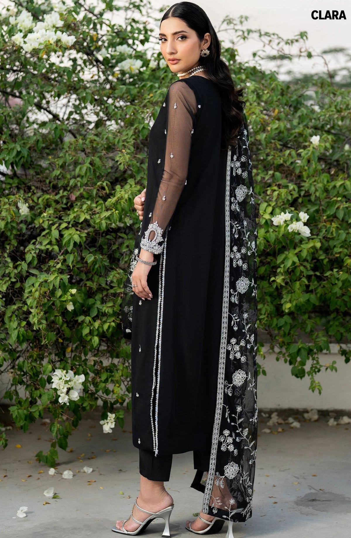 Arzou by Zarif Embroidered Net Unstitched 3 Piece Suit - UNST-HW-05 Clara - ZRF25ARUF - Black - Fromal Collection