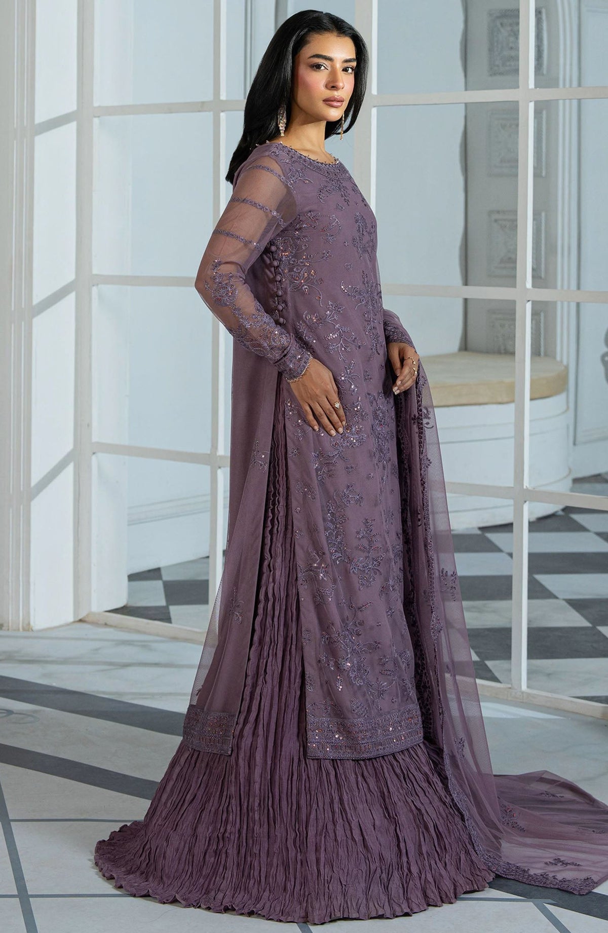 Inara by Zarif Embroidered Net Unstitched 3 Piece Suit - ZRI-03 Nisa - ZF25IUF - Purple - Formal Collection