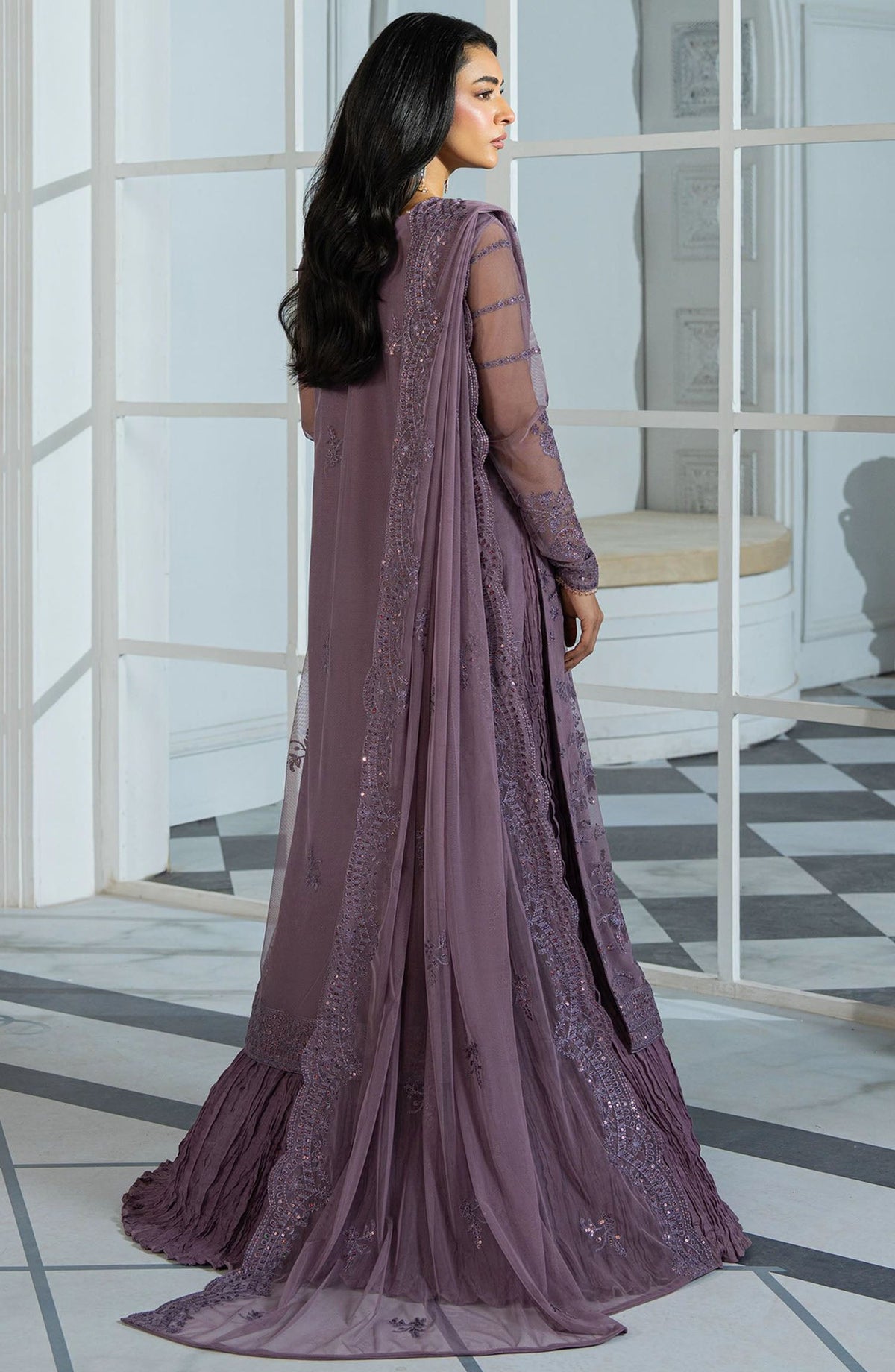 Inara by Zarif Embroidered Net Unstitched 3 Piece Suit - ZRI-03 Nisa - ZF25IUF - Purple - Formal Collection