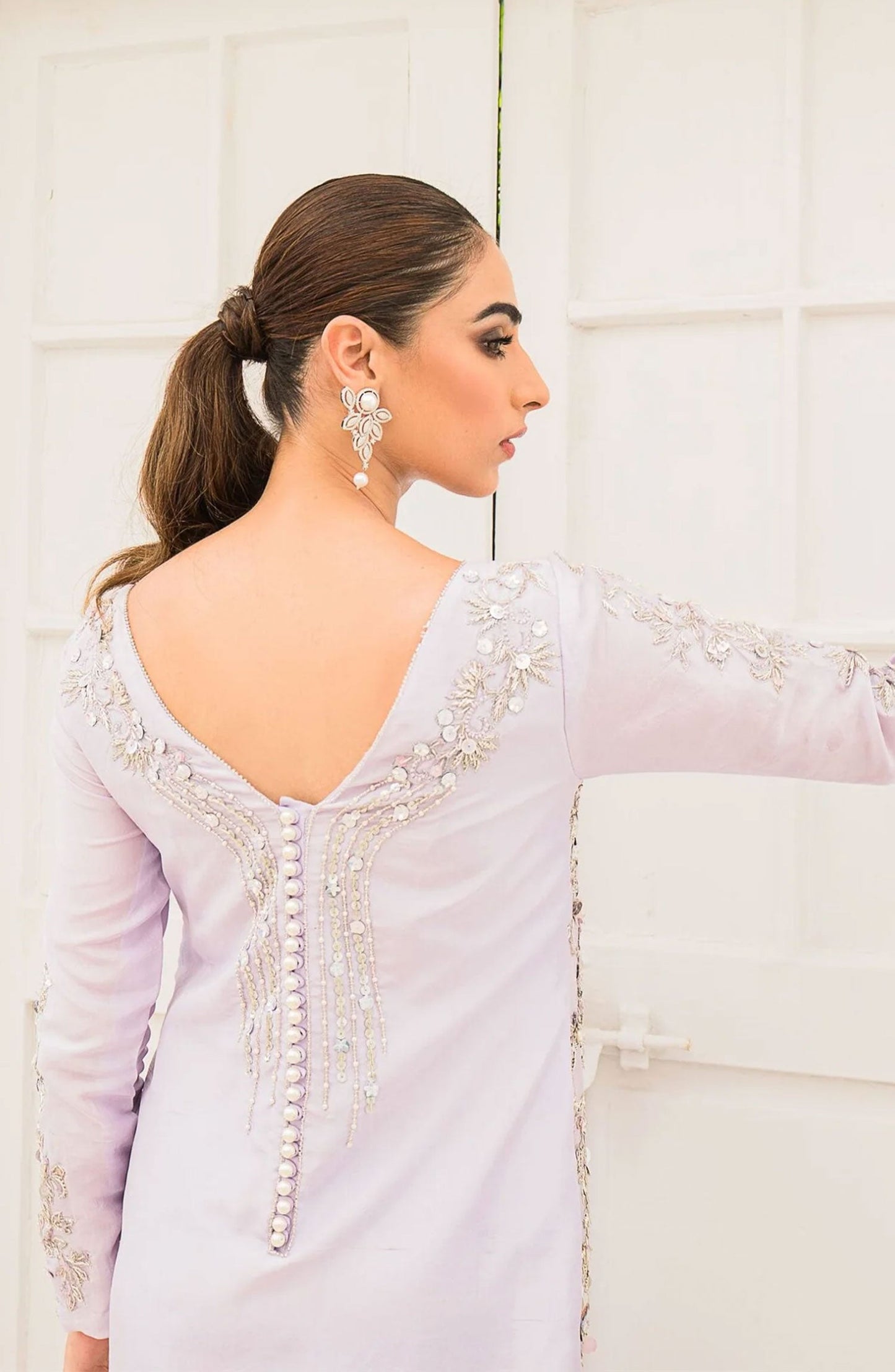 Hues Atelier Embroidered Raw Silk 3 Piece - Zuria - HA25LF - White - Festive Collection