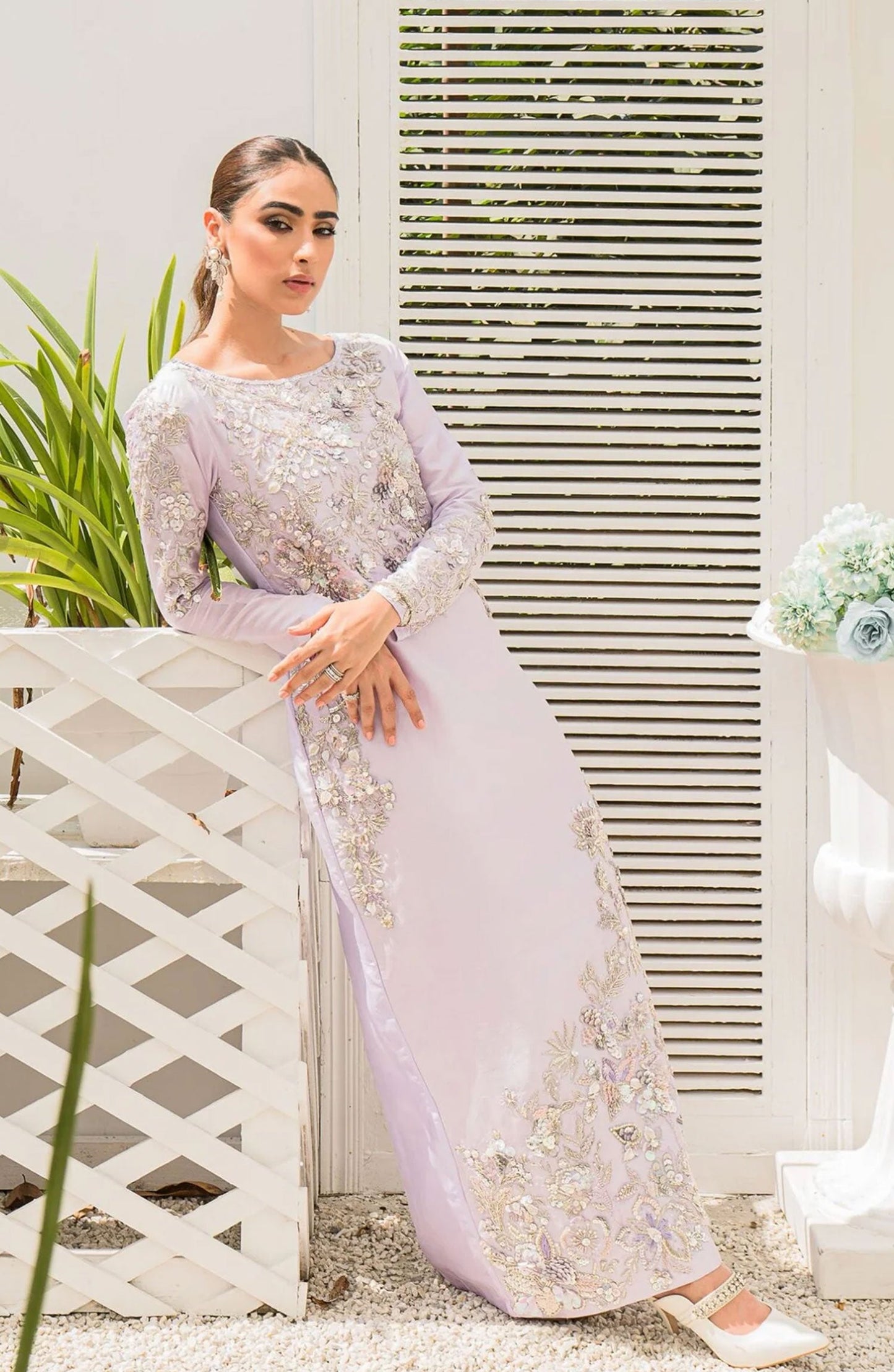 Hues Atelier Embroidered Raw Silk 3 Piece - Zuria - HA25LF - White - Festive Collection